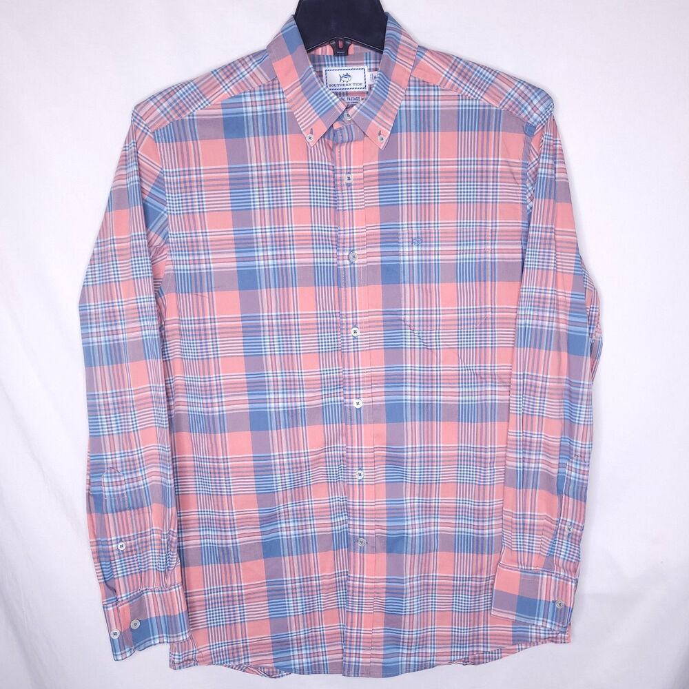 Southern Tide Coastal Passage Shirt Mens Medium Plaid Red, Blue